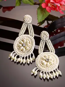 Moedbuille Off White Pearl Studded Contemporary Drop Earrings