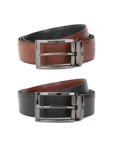 Louis Philippe Men Brown Textured Genuine Leather Reversible Slim Belt