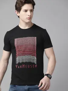 V Dot Men Black & Red Brand Logo Printed Pure Cotton T-shirt