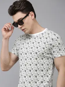 V Dot Men Pure Cotton Tropical Printed Casual T-shirt