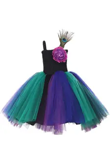 Samsara Couture Black Colourblocked Net Fit & Flare Dress