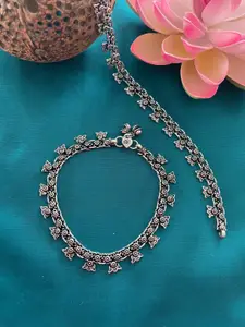 Digital Dress Room Set Of 2 Oxidised Silver-Plated Lotus Designed Anklets