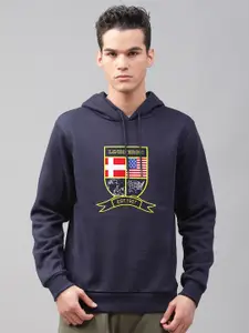 LINDBERGH Men Navy Blue Printed Hooded Sweatshirt