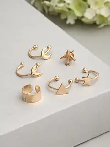 Ferosh Gold-Plated Set of 6 Contemporary Ear Cuff Earrings