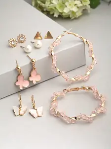Ferosh Pink Set of 6 Crystal Earrings