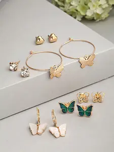 Ferosh Set Of 6 Gold-Toned Contemporary Zuri Butterfly Drop Earrings