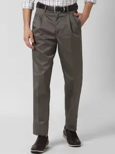 Peter England Casuals Men Grey Pure Cotton Trousers