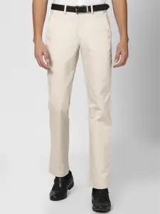 Peter England Casuals Men Cream-Coloured Cotton Trousers