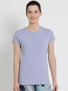 Enamor Women Blue Slim Fit Cotton T-shirt