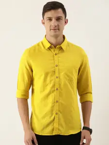 Flying Machine Men Yellow Slim Fit Casual Shirt