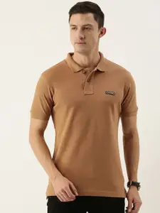 Flying Machine Men Brown Solid Polo Collar Slim Fit T-shirt