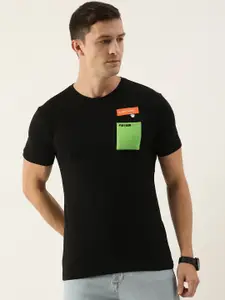 Flying Machine Men Black & Green Typography Printed Slim Fit Pure Cotton T-shirt