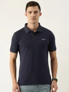 Flying Machine Men Navy Blue Solid Polo Collar Slim Fit T-shirt