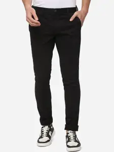 JADE BLUE Men Black Slim Fit Pure Cotton Trousers