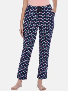 Dreamz by Pantaloons Women Navy Blue & Pink Printed Cotton Lounge Pants