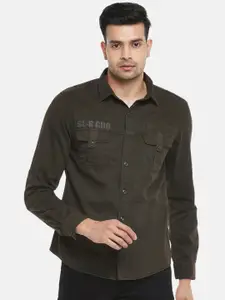 People Men Olive Green Slim Fit Casual Shirt