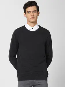 Peter England Casuals Men Black Pullover with Fuzzy Detail