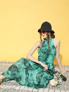 plusS Gorgeous Green Tie and Dye Printed Dress