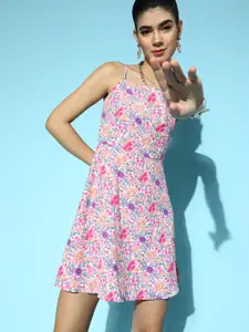 Berrylush Women Pink Tribal Romantic Florals Dress