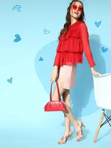 Berrylush Women Pink Solid Satin Front Slit Mini Skirt