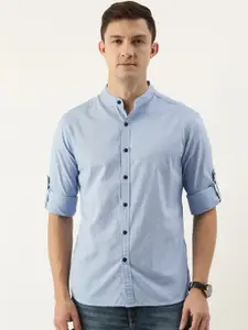 Flying Machine Men Blue Solid Slim Fit Pure Cotton Casual Shirt