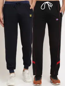 MACK JONNEY Men Pack Of 2 Black & Navy Blue Solid Track Pants