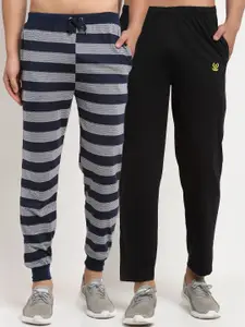 MACK JONNEY Men Pack Of 2 Navy Blue & Black Striped Trackpants