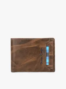 Dezire Crafts Men Brown Textured Cut Work  Bi-Fold Leather Two Fold Wallet