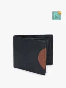 Dezire Crafts Men Black & Brown  Bi-Fold Textured Genuine Leather Slim Wallet