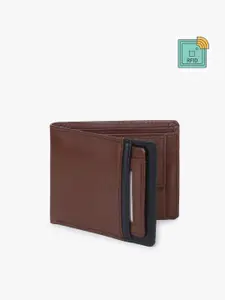 Dezire Crafts Men Brown Textured Cut Work Leather Two Fold Wallet