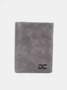 Dezire Crafts Men Grey Textured Cut Work PU Three Fold Wallet