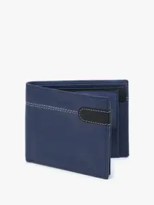 Dezire Crafts Men Blue & Black Textured Cut Work PU Two Fold Wallet