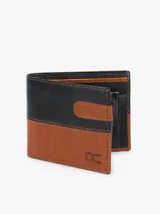 Dezire Crafts Men Brown & Black Textured Cut Work PU Two Fold Wallet