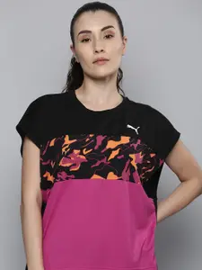 Puma Women Black & Fuchsia Pink Round Neck Relaxed Fit Modern Sports Elongated Sustainable T-shirt