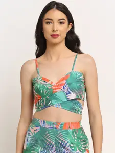 EROTISSCH Women Green & Orange Printed Beachwear Top