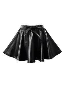 Hunny Bunny Girls Black Leather Flared Mini Skirt
