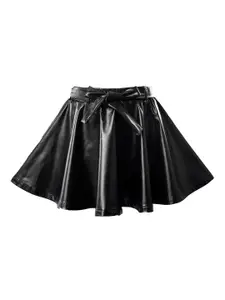 Hunny Bunny Girls Black Flared Faux Leather Skirt With Attached Shorts