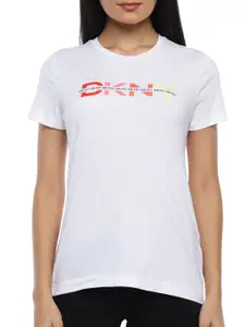 DKNY White Printed Cotton Tshirt