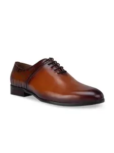 ROSSO BRUNELLO Men Tan Brown Solid Leather Formal Oxfords