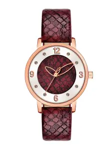 PERCLUTION ENTERPRISE Women Red Embellished Dial & Red Leather Straps Analogue Watch PE364