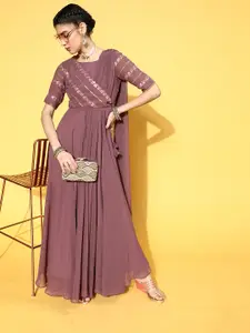 Inddus Mauve Yoke Design Georgette Maxi Draped Dress