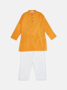 indus route by Pantaloons Boys Mustard Yellow Pure Cotton Kurta with Pyjamas