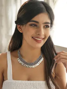 Fida Women Silver-Toned Silver-Plated Oxidised Necklace
