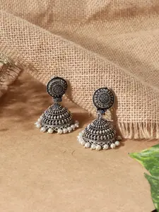 Fida Silver-Toned Classic Jhumkas Earrings