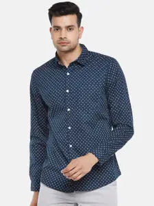 BYFORD by Pantaloons Men Navy Blue Cotton Slim Fit Printed Casual Shirt