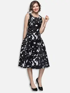 JC Collection Women Black & White Abstract Print Fit & Flare Dress
