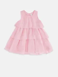 Pantaloons Baby Girls Pink Striped Layered Pure Cotton A-Line Dress