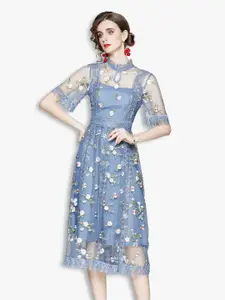 JC Collection Blue & White Floral Midi Dress