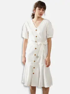JC Collection White A-Line Midi Dress