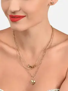 AMI Women Gold-Toned Gold-Plated 3-Layered Minimal Chain with Stud Earrings